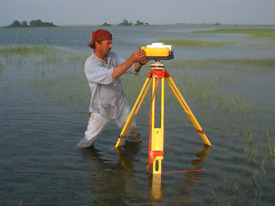 VCR Site Manager Randy Carlson conducts kinetic GPS survey of marsh surfaces