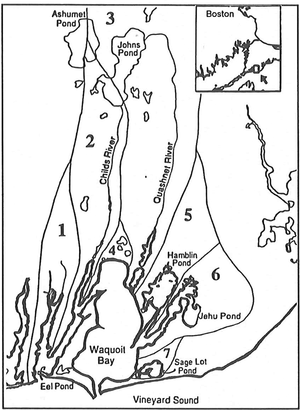 The seven sub-watersheds of Waquoit Bay