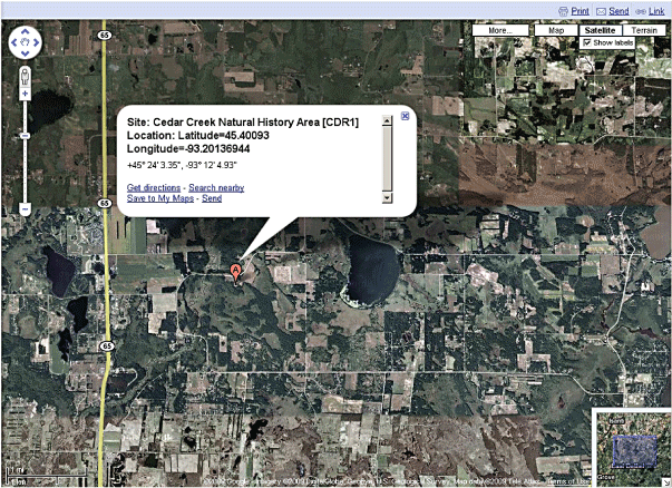 Fig. 2: Location information for Cedar Creek Natural Resources Area LTER site