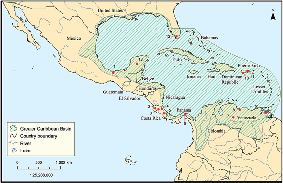 Figure 1: Several of the participants study sites are shown on this map