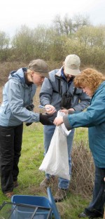 Teachers weigh a snake at field site