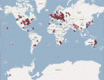 Map showing the worldwide distribution of LTSE sites (red bubbles)